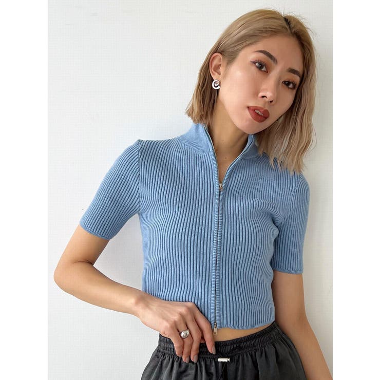 ブルー | プレーティングハーフリブニット | EMODA