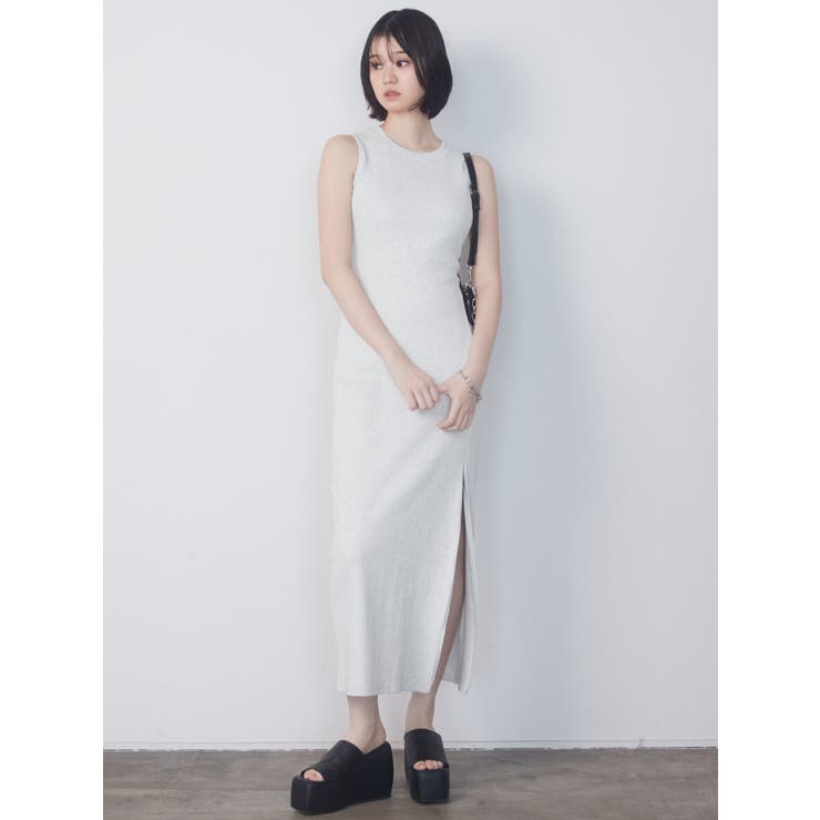 エモダ　グレー ストライプ 半袖ワンピース S オトナ OTONA クシュっとハイセンス。大人ストライプ柄