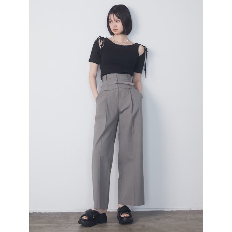 スーパーハイウエストベルトルーズパンツ[品番：MKSW0058457