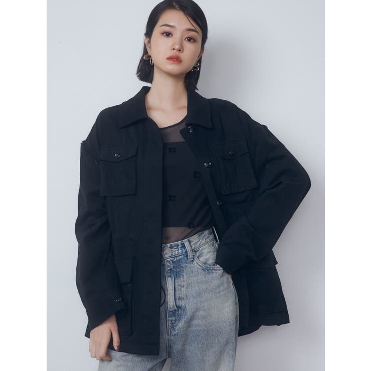 ブラック | アウトポケット2WAYシャツジャケット | EMODA
