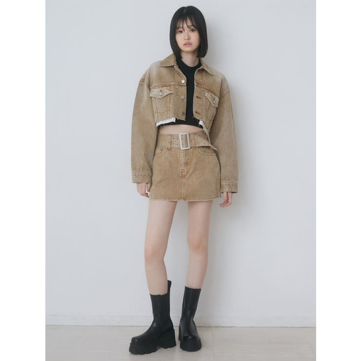 EMODA Gジャン　ショート丈 カットオフクロップドデニムジャケット[品番：MKSW0058988