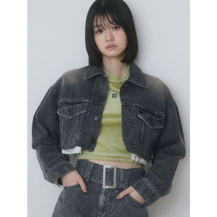 ブラック | カットオフクロップドデニムジャケット | EMODA