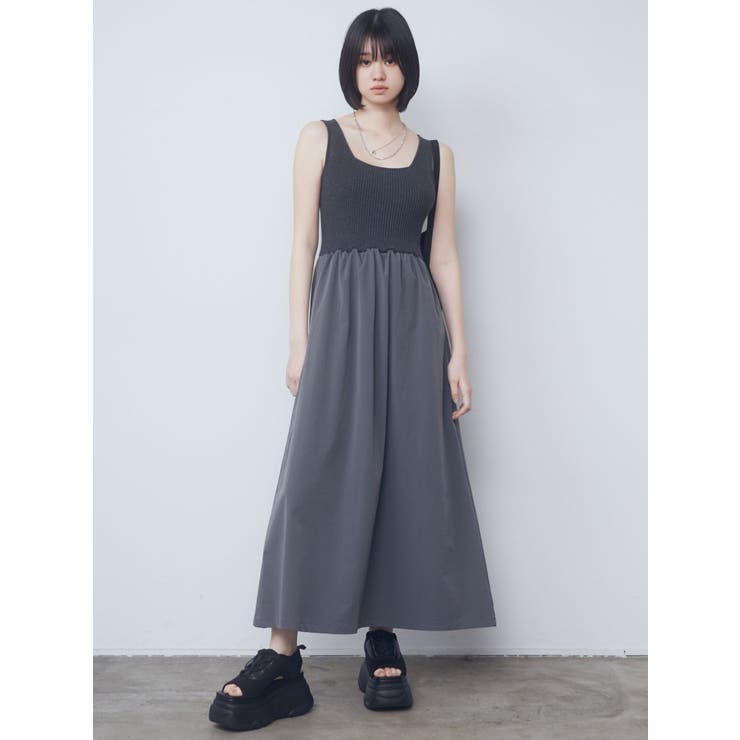 ナイロンドッキングニットワンピース[品番：MKSW0058652]｜EMODA