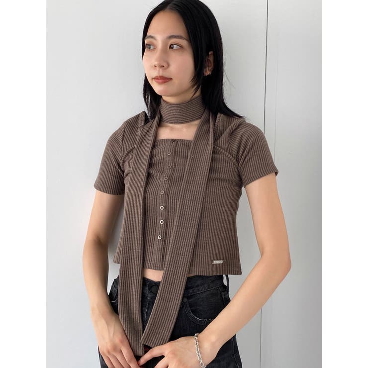 ブラウン | スリムタイボタントップ | EMODA