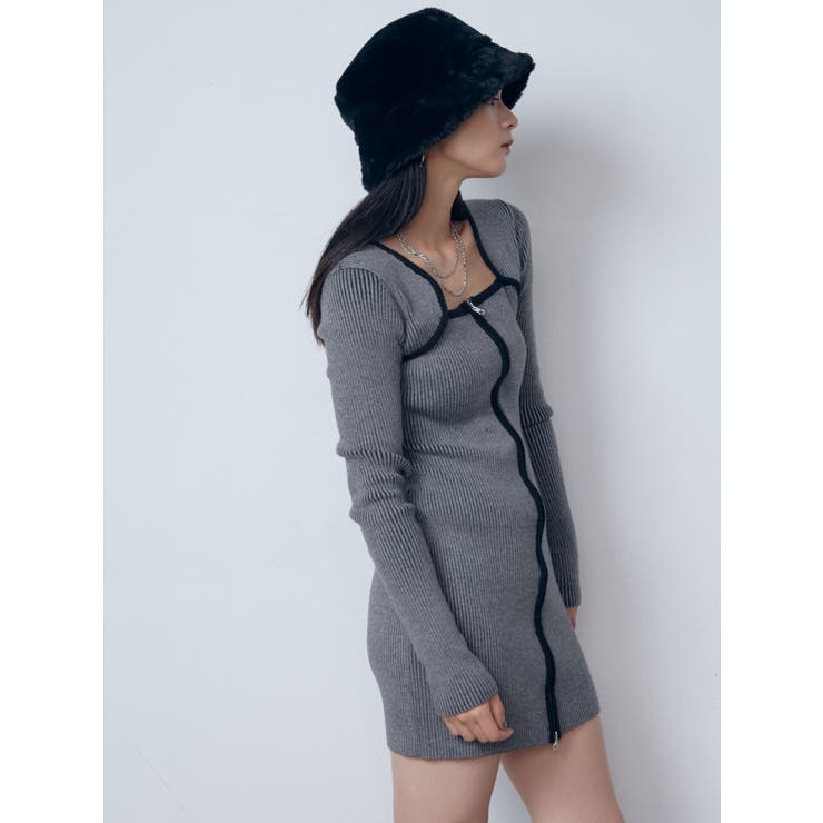 プレーティングリブジップワンピース | EMODA | 詳細画像3 