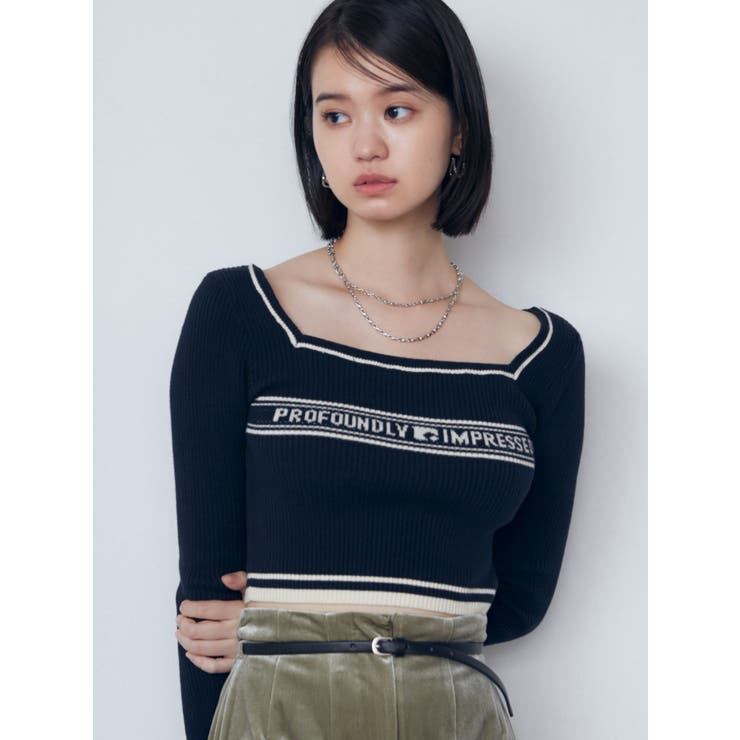 EMOELLE エモエレ♡完売！スクエアネックジレトップス　ブラック　極美品 スクエアネッククロップニット[品番：MKSW0059452]｜EMODA