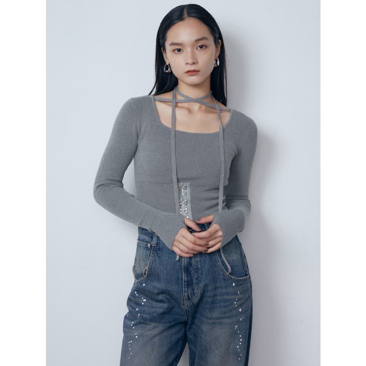 オープンフックチョーカーニット[品番：MKSW0060586]｜EMODA（エモダ