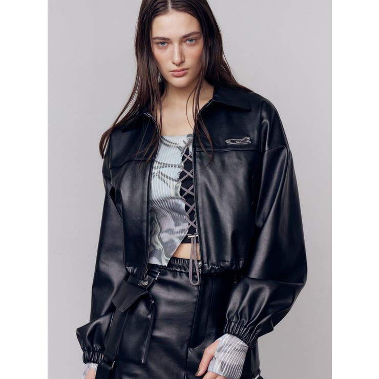 ブラック | スペイシーマークショートブルゾン | EMODA