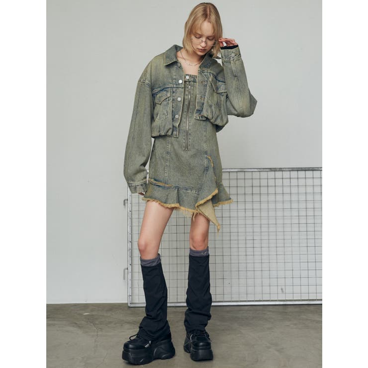 バルーンコンパクトデニムブルゾン　Mサイズ アシンメトリーデニムミニワンピース EMODA ワンピース アシンメトリーデニムミニワンピース