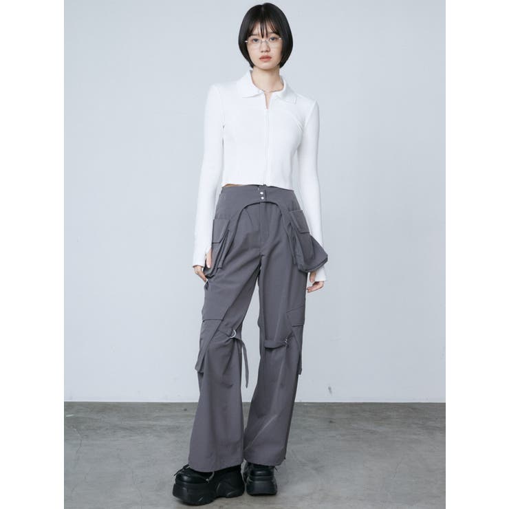 レイヤーベルトナイロンフレアパンツ[品番：MKSW0062156]｜EMODA