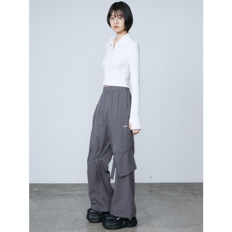 レイヤーベルトナイロンフレアパンツ[品番：MKSW0062156]｜EMODA