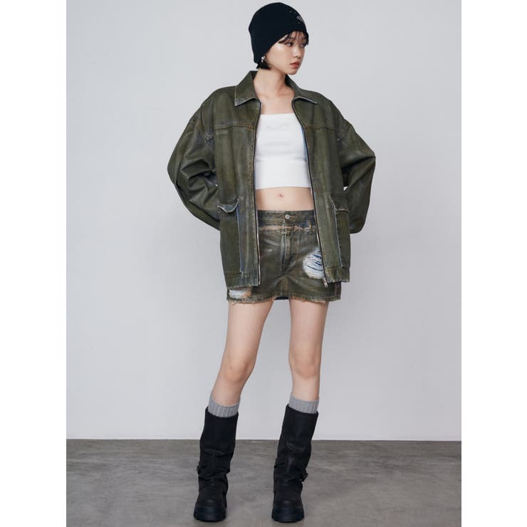 クロップドニット　Mサイズ ジップデザインクロップドニットトップス[品番：MKSW0060846