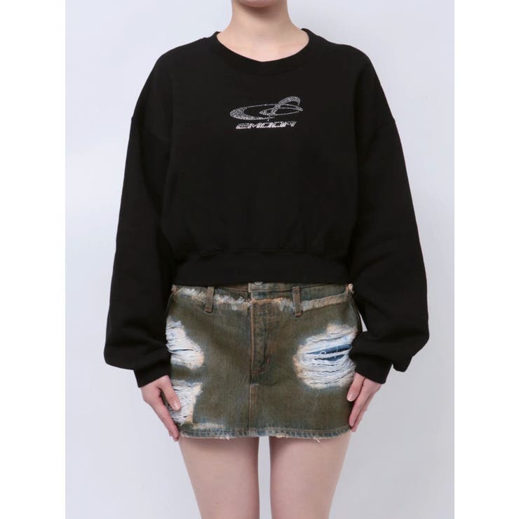 ブラック | STONE LOGO SHORT SWEAT | EMODA