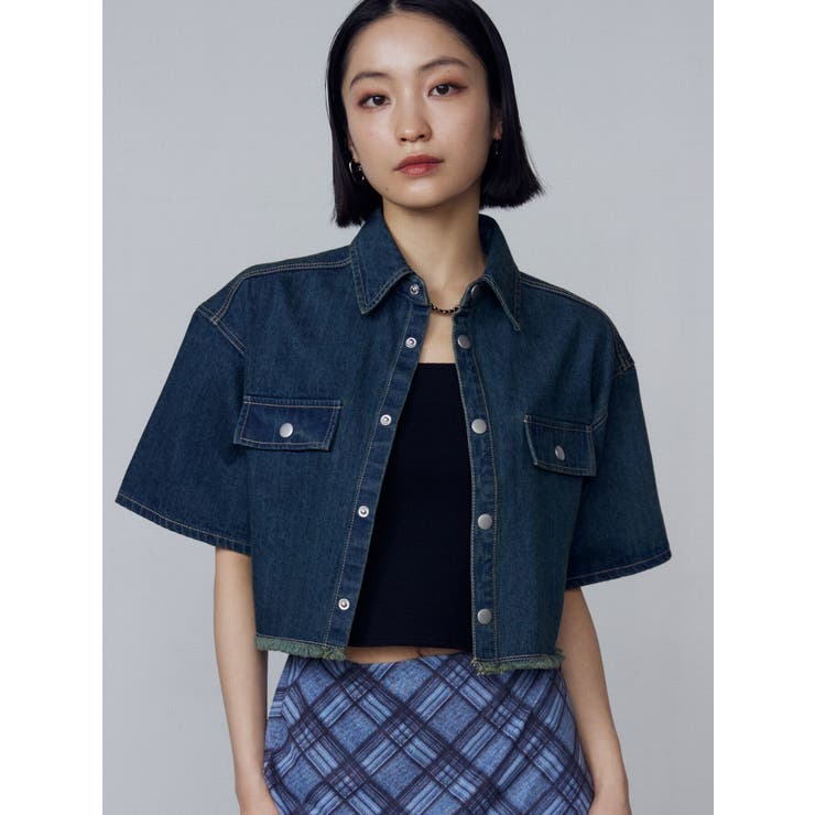 インディゴ | カットショートデニムシャツ | EMODA