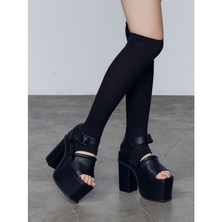 ブラック | オープントゥリブニーハイソックス | EMODA
