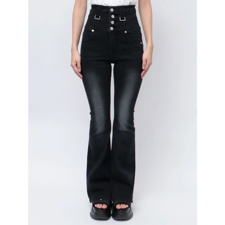 ブラック | ハングリボンフレアハイウエストパギンス | EMODA