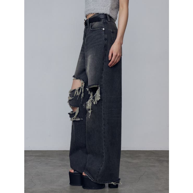 EMODA ボールドリップドルーズジーンズ ブラック Sサイズ ボールドリップドルーズジーンズ[品番：MKSW0063857]｜EMODA