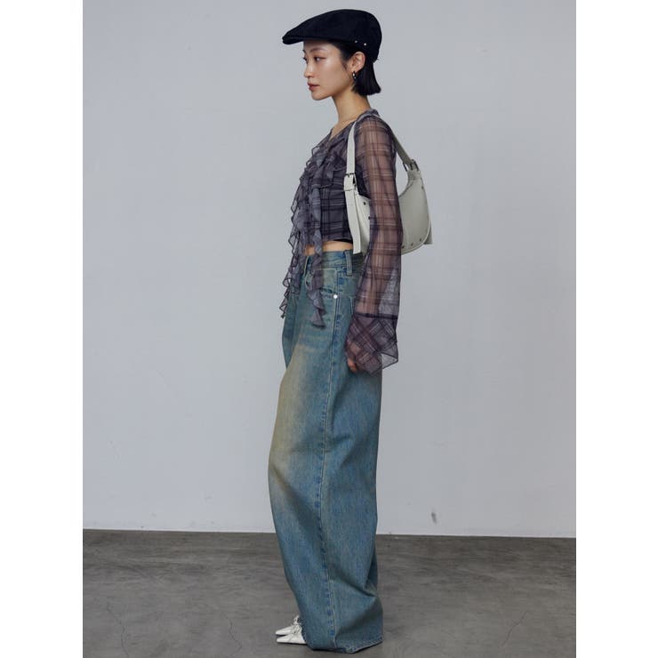 カットアウトルーズジーンズ　EMODA エモダ ショートルーズジャガードニット[品番：MKSW0060191]｜EMODA