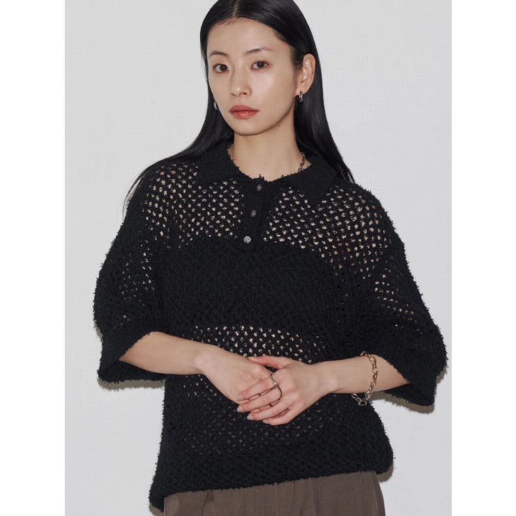 【VEQUM】OPEN WORK POLO KNIT | EMODA | 詳細画像11 