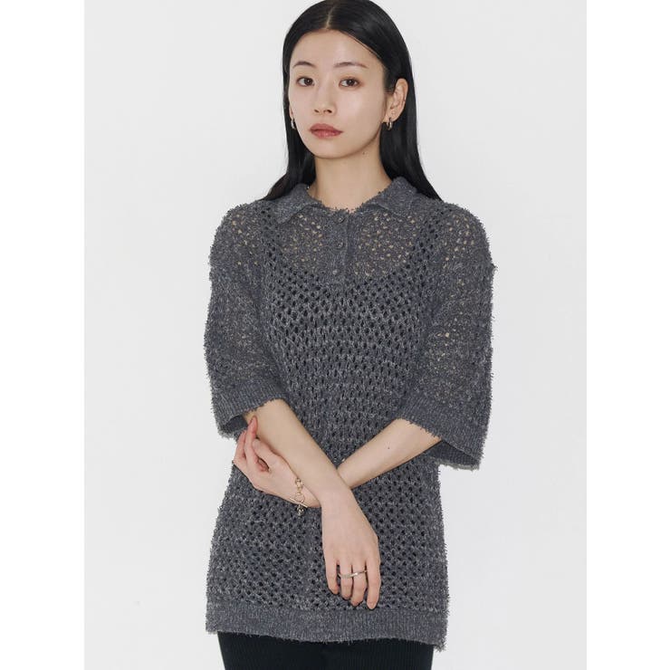 【VEQUM】OPEN WORK POLO KNIT | EMODA | 詳細画像17 