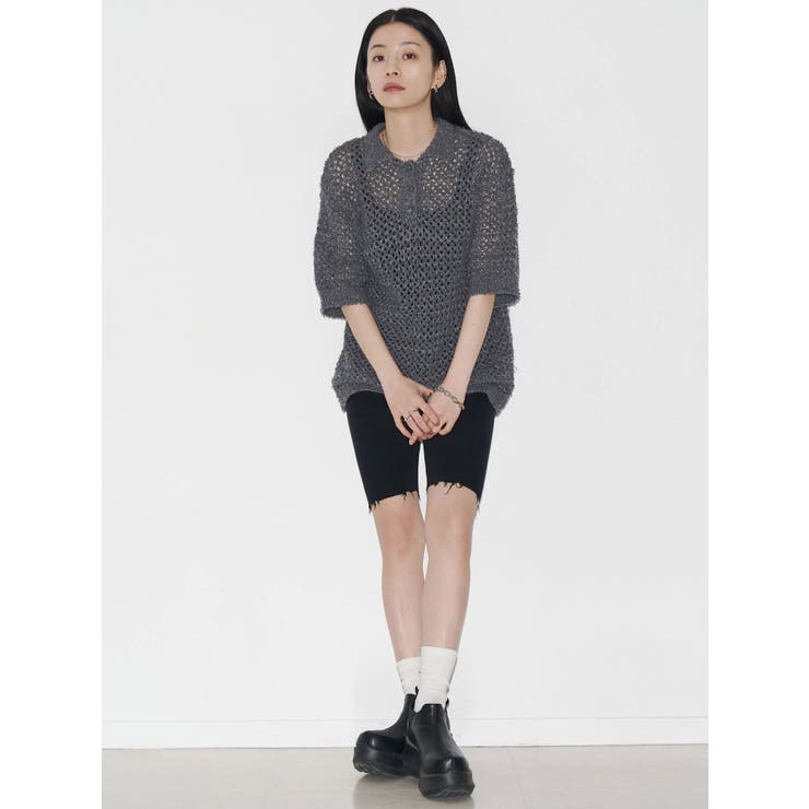 【VEQUM】OPEN WORK POLO KNIT | EMODA | 詳細画像19 