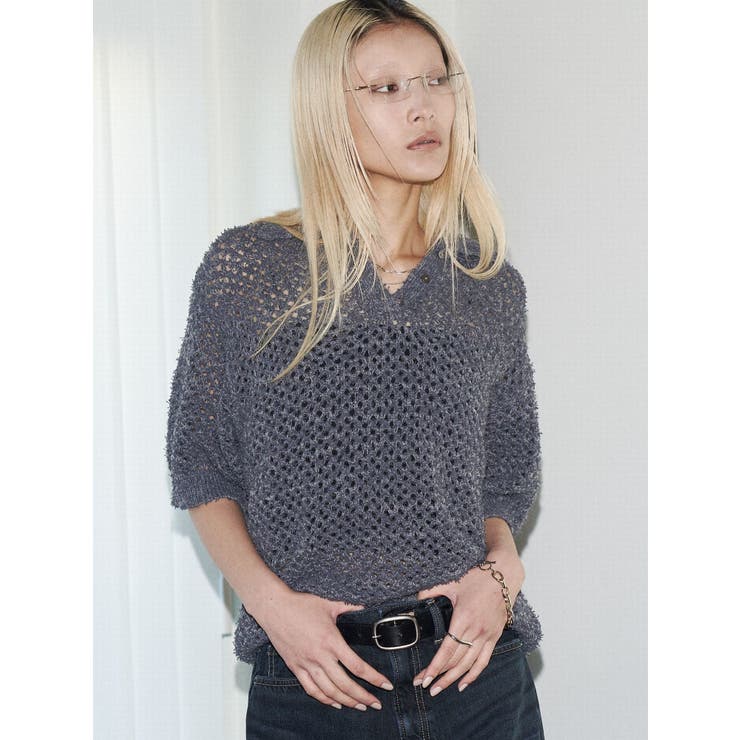 【VEQUM】OPEN WORK POLO KNIT | EMODA | 詳細画像3 
