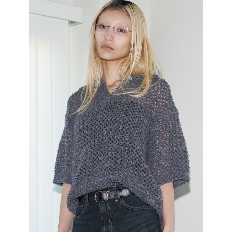 グレー | 【VEQUM】OPEN WORK POLO KNIT | EMODA