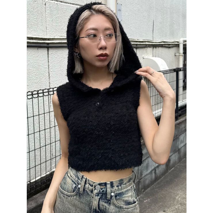 シャギーフードニットタンクトップ | EMODA | 詳細画像4 