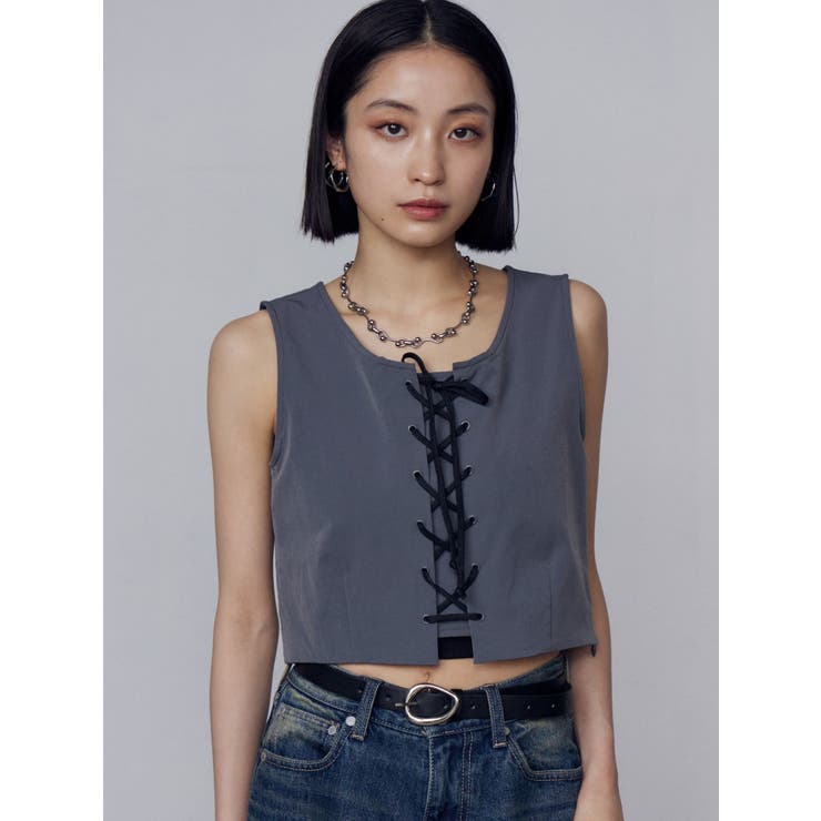 グレー | レースアップナイロントップス | EMODA