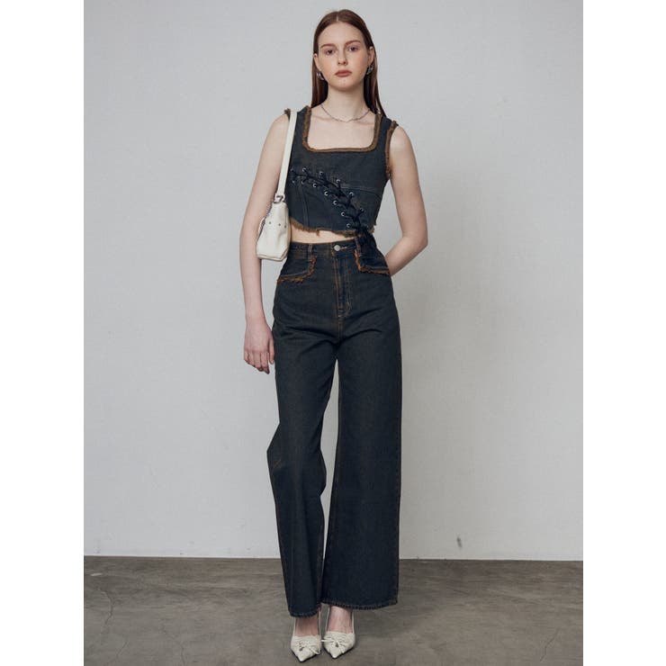 EMODA - EMODA ビスチェ EMODA レースアップデニムビスチェ（ブラック） -ファッション