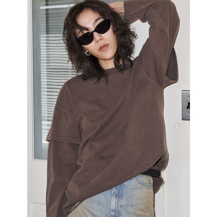 ブラウン | 【VEQUM】LAYERED OVER LONG SLEEVE T SHIRT | EMODA
