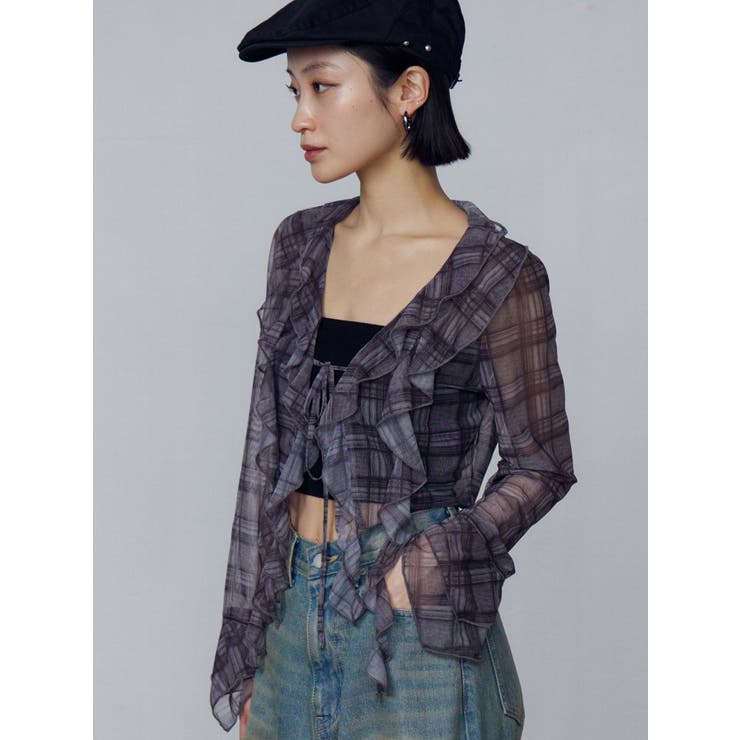 ラッフルハングクロップドブラウス[品番：MKSW0063876]｜EMODA