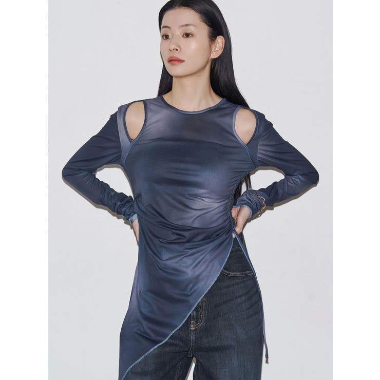 VEQUM】ASYMMETRY SHEER LONG TOP[品番：MKSW0063521]｜EMODA