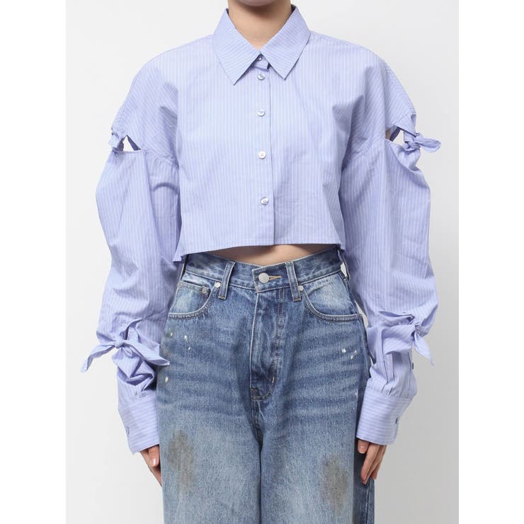 ブルー | ノットスリーブオーバーシャツ | EMODA