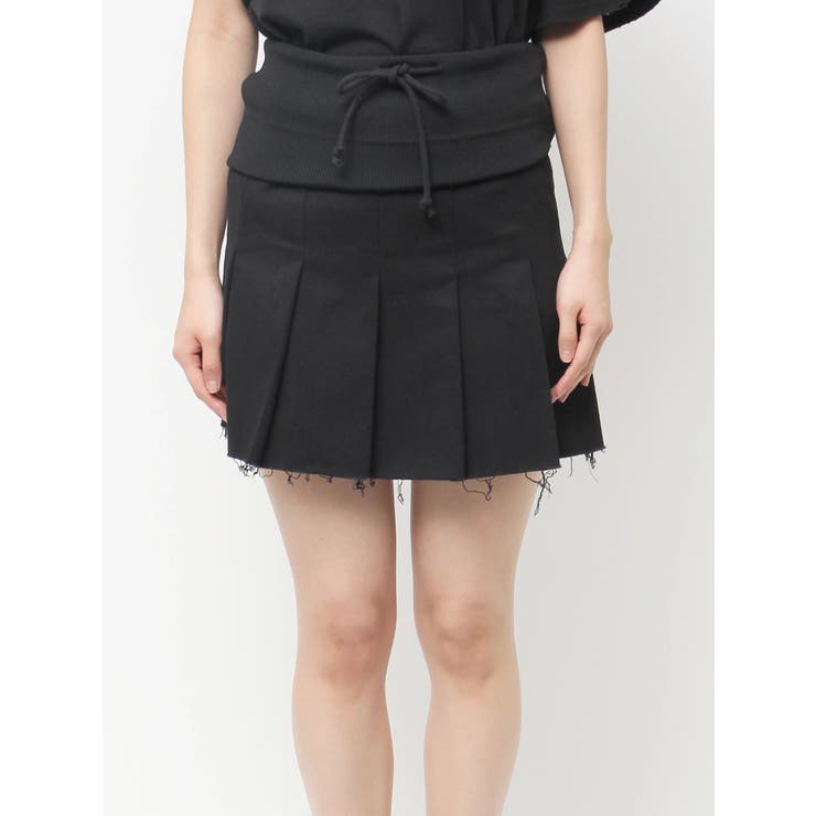 ブラック | リブワイドプリーツスカート | EMODA