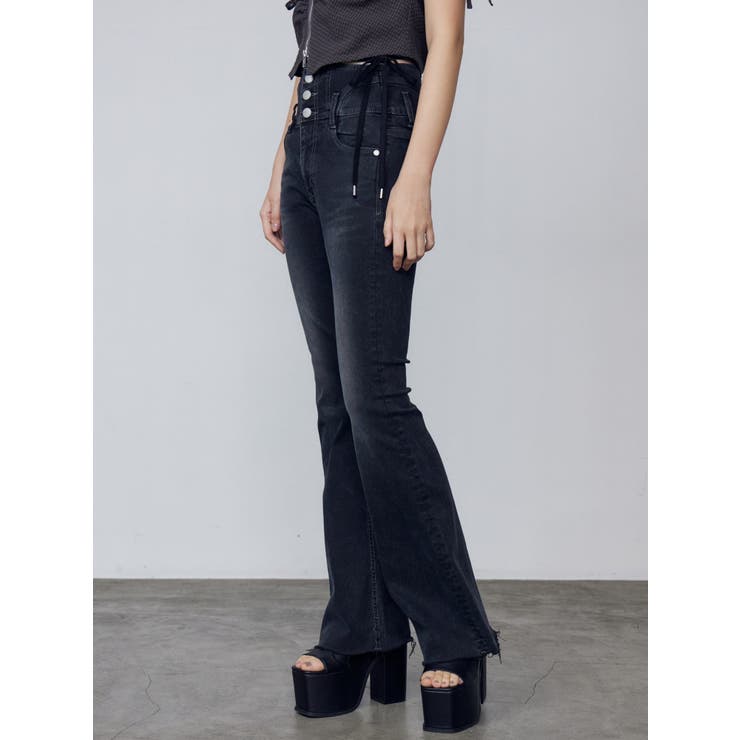 サイドオープンハイウエストフレアパギンス | EMODA | 詳細画像10 