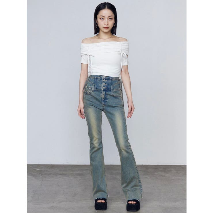 サイドオープンハイウエストフレアパギンス | EMODA | 詳細画像28 