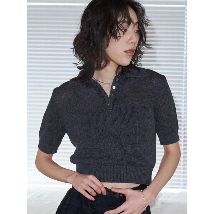 ブラック | 【VEQUM】SHEER DRY POLO KNIT | EMODA