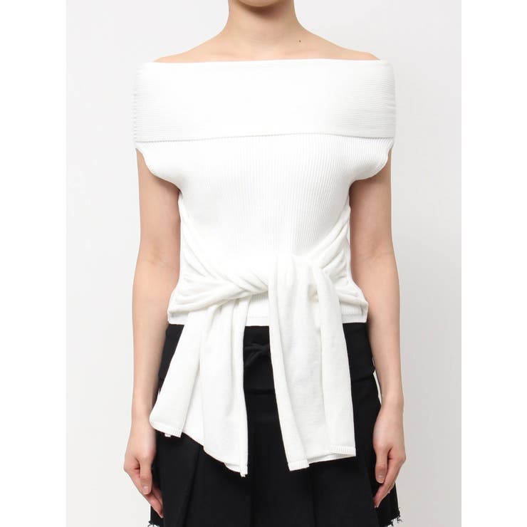 アイボリー | リボンオフショルダートップ | EMODA