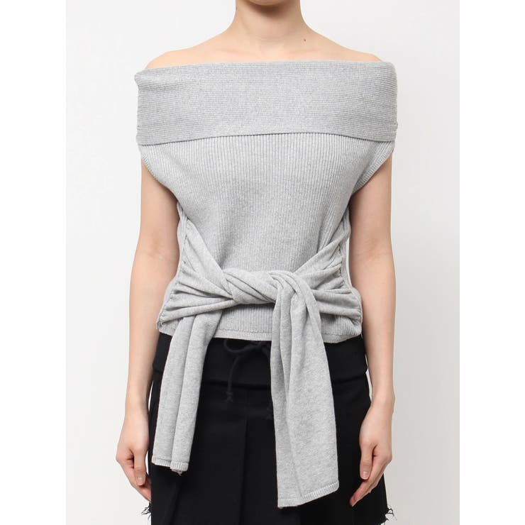 グレー | リボンオフショルダートップ | EMODA