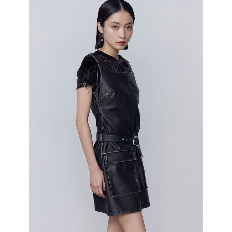 アウトポケットフェイクレザーワンピース | EMODA | 詳細画像3 
