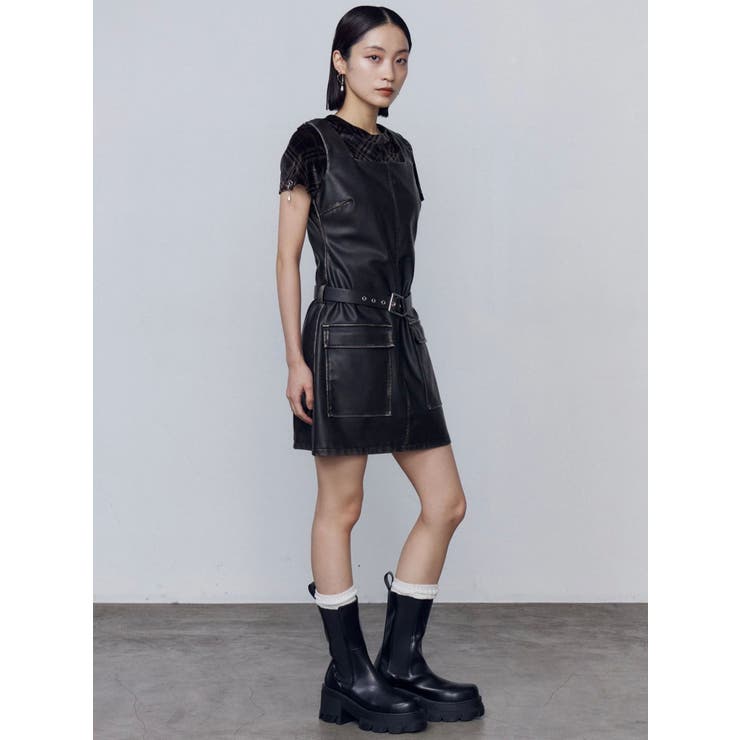 アウトポケットフェイクレザーワンピース | EMODA | 詳細画像5 