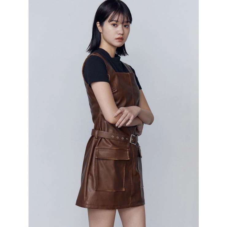 アウトポケットフェイクレザーワンピース | EMODA | 詳細画像8 