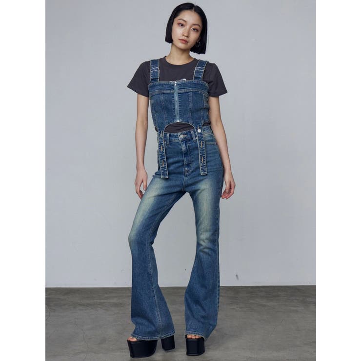 コルセットハングデニムサロペット[品番：MKSW0064975]｜EMODA