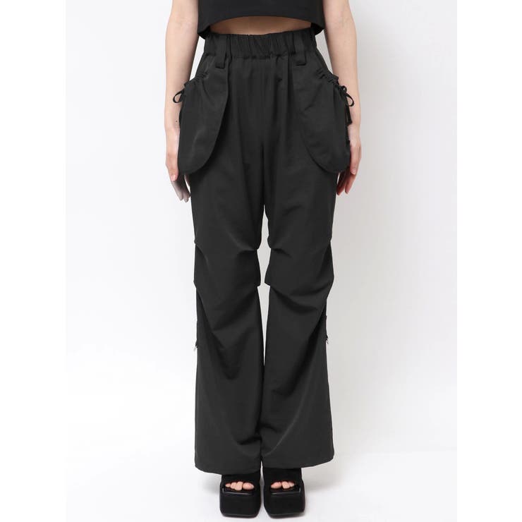 ブラック | ハングポケットセミフレアパンツ | EMODA