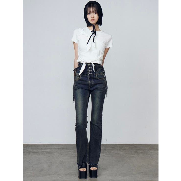 サイドオープンハイウエストフレアパギンス | EMODA | 詳細画像10 