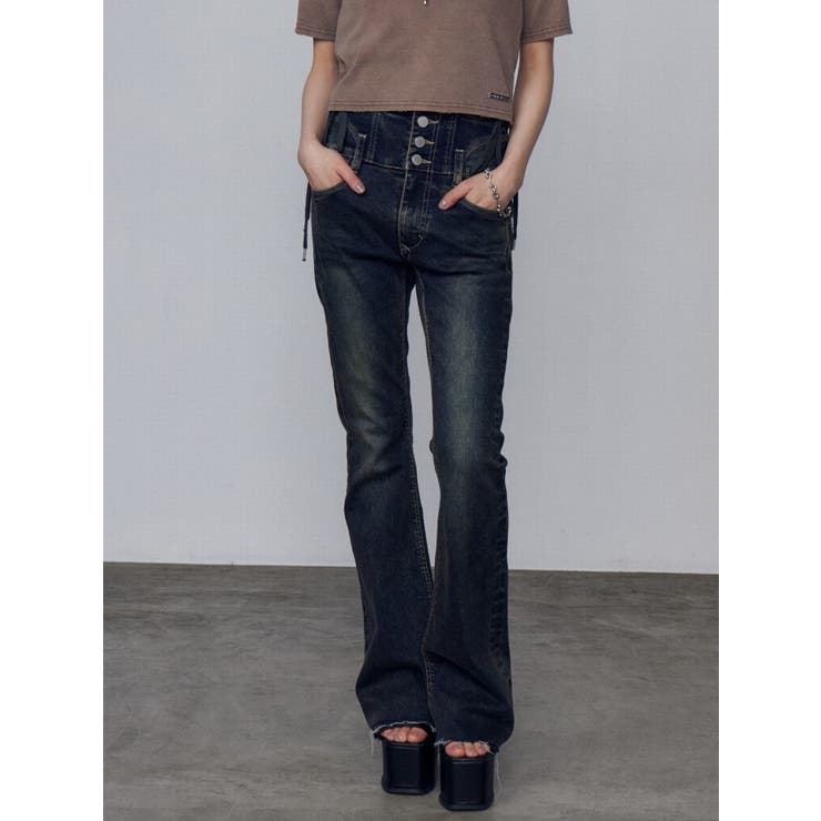 サイドオープンハイウエストフレアパギンス | EMODA | 詳細画像14 