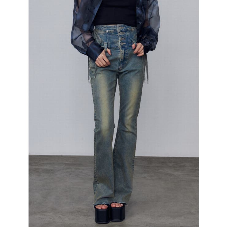 サイドオープンハイウエストフレアパギンス | EMODA | 詳細画像18 