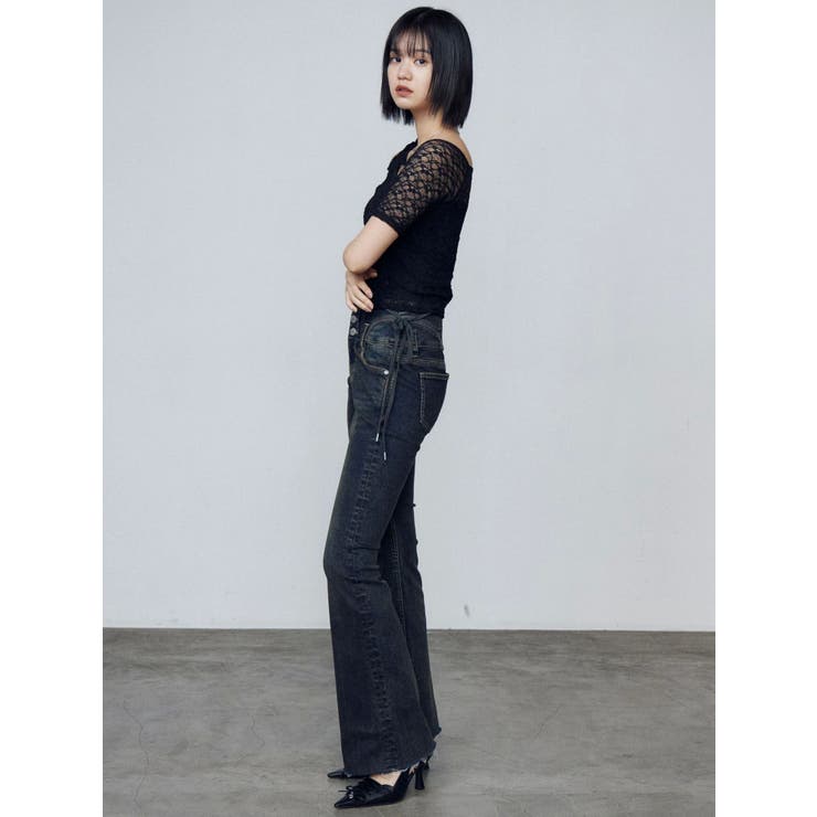 サイドオープンハイウエストフレアパギンス | EMODA | 詳細画像23 