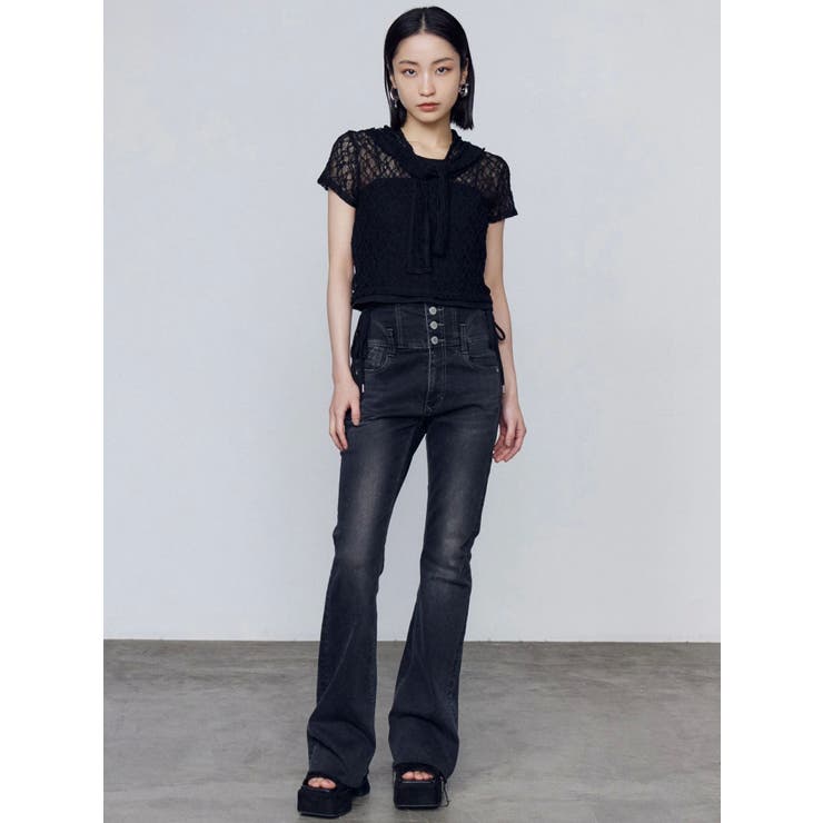 サイドオープンハイウエストフレアパギンス | EMODA | 詳細画像31 